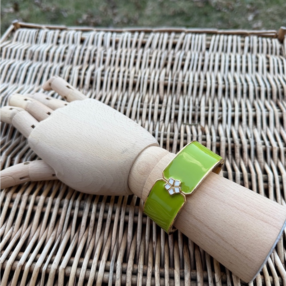 Trina Turk Hinged Bangle Green Cuff Enamel Bracelet Lime vibrant colorful retro